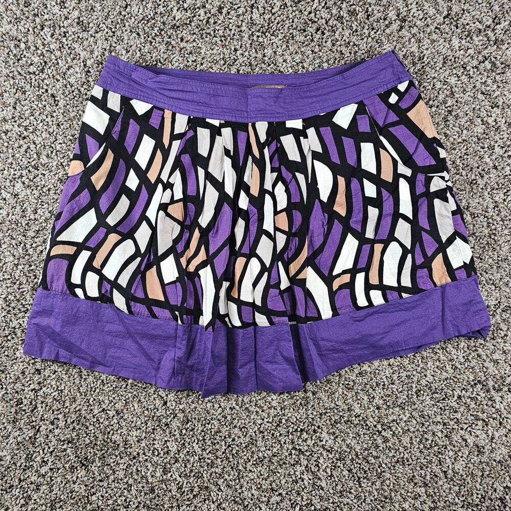 Pink Twill Womens Sz 14 A Line Mini Skirt Vtg Y2K Purple Stained Glass Print